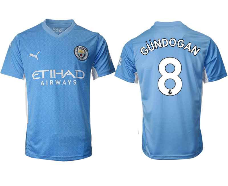 Men 2021-2022 Club Manchester city home aaa version blue #8 Soccer Jersey->manchester city jersey->Soccer Club Jersey